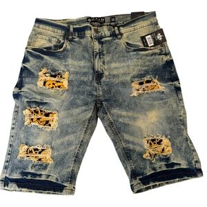 DAsh Blue Distressed Jean Shorts with Animal Print